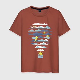 Мужская футболка хлопок с принтом Воздушный шарик и погода в Новосибирске, 100% хлопок | прямой крой, круглый вырез горловины, длина до линии бедер, слегка спущенное плечо. | aerostat | art | balloon | balloons | cloud | clouds | illustration | mountain | mountains | nature | ocean | rainbow | sea | storm | sun | weather | арт | воздух | горы | гроза | иллюстрация | море | океан | погода | радуга | сол