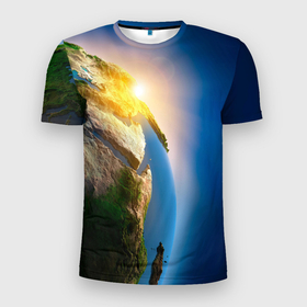 Мужская футболка 3D спортивная с принтом Планета Земля в Курске, 100% полиэстер с улучшенными характеристиками | приталенный силуэт, круглая горловина, широкие плечи, сужается к линии бедра | вселенная | земля | космос | планета | солнце