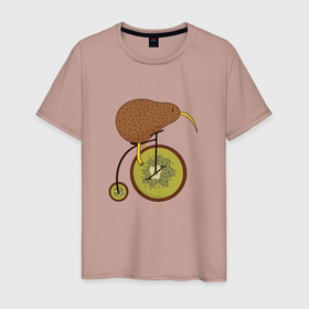 Мужская футболка хлопок с принтом Киви на велосипеде в Курске, 100% хлопок | прямой крой, круглый вырез горловины, длина до линии бедер, слегка спущенное плечо. | bike | bird | birds | circus | cute | fruit | funny | kiwi | байк | берд | большое колесо | в разрезе | клюв | милая | милота | не достает до педалей | пополам | прикол | природа | птичка | с большим колесом | смешная | фрукт | 