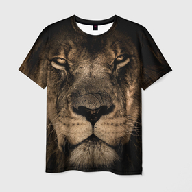 Мужская футболка 3D с принтом Лев в Петрозаводске, 100% полиэфир | прямой крой, круглый вырез горловины, длина до линии бедер | leon | животные | кошка | лев | львиный взгляд | хищник | царь зверей