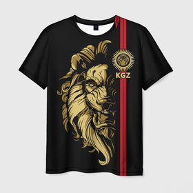Мужская футболка 3D с принтом Киргизия   золотой лев , 100% полиэфир | прямой крой, круглый вырез горловины, длина до линии бедер | coat of arms | evil | golden | kyrgyz republic | kyrgyzstan | lion | sun | герб | злой | золотой | ислам | киргизская республика | кыргызстан | лев | солнце
