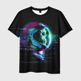 Мужская футболка 3D с принтом Astronaut , 100% полиэфир | прямой крой, круглый вырез горловины, длина до линии бедер | astronaut | cosmos | glitch | skull | space | spacesuit | глитч | космонавт | космос | пространство | скафандр | череп