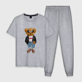 Мужская пижама хлопок с принтом Медведь модный в Тюмени, 100% хлопок | брюки и футболка прямого кроя, без карманов, на брюках мягкая резинка на поясе и по низу штанин
 | арт | животные | картинка | медведь | медвежонок | мишка | мода | модные | про медвежонка | рисунок