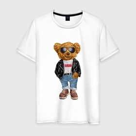 Мужская футболка хлопок с принтом Медведь модный в Курске, 100% хлопок | прямой крой, круглый вырез горловины, длина до линии бедер, слегка спущенное плечо. | арт | животные | картинка | медведь | медвежонок | мишка | мода | модные | про медвежонка | рисунок