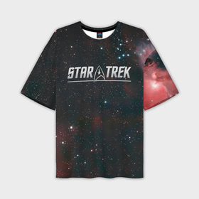 Мужская футболка oversize 3D с принтом Startrek iron logo and space в Белгороде,  |  | lower decks | star trek | star trek lower decks | startrek | джек рэнсом | звездный путь | лейтенант шаз | телесериал | шаз | энсин беккет | энсин брэд | энсин тэнди