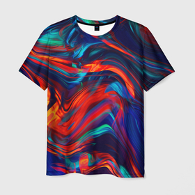 Мужская футболка 3D с принтом Абстракция краски в Екатеринбурге, 100% полиэфир | прямой крой, круглый вырез горловины, длина до линии бедер | abstract | art | color | digital | fluid | grunge | абстракция | арт | брызки | гранж | краска | пятна | разводы | стекло | цвет | цветной | цифровой