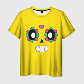 Мужская футболка 3D с принтом Поко в Курске, 100% полиэфир | прямой крой, круглый вырез горловины, длина до линии бедер | brawl stars | poco | боец | бравл старс | бравлер | браво старс | желтый | игра | персонаж | сердечко | скелет | цветы | череп