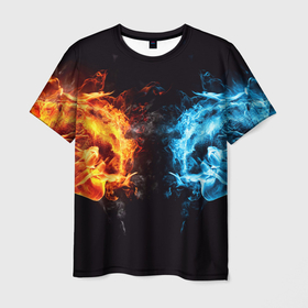 Мужская футболка 3D с принтом Абстракция,Инь Ян,Огонь,Вода в Курске, 100% полиэфир | прямой крой, круглый вырез горловины, длина до линии бедер | абстракция | вода | инь ян | огонь