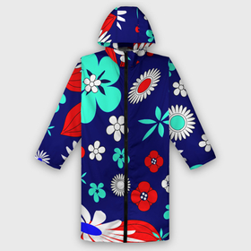 Дождевик унисекс 3D с принтом Lorri в городе Новоалтайск,  |  | blue | flowers | leaves | patterns | summer | texture | летний | листки | синий | текстура | узоры | цветы