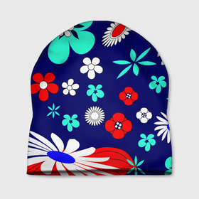 Шапка 3D с принтом Lorri в Петрозаводске, 100% полиэстер | универсальный размер, печать по всей поверхности изделия | blue | flowers | leaves | patterns | summer | texture | летний | листки | синий | текстура | узоры | цветы