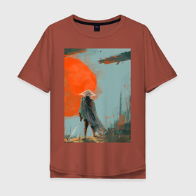 Мужская футболка хлопок Oversize с принтом Samurai 11-15 в Санкт-Петербурге, 100% хлопок | свободный крой, круглый ворот, “спинка” длиннее передней части | катана | маска | ронин | самурай | япония