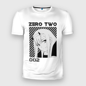 Мужская футболка 3D Slim с принтом Zero Two в Курске, 100% полиэстер с улучшенными характеристиками | приталенный силуэт, круглая горловина, широкие плечи, сужается к линии бедра | 002 | 02 | cyber | cyberpunk | darling | franxx | japan | two | zero | zerotwo | два | девушка | демон | дьявол | зеро | зероту | зеротул | итиго | ичиго | киберпанк | меха | мехо | милый | ноль | нольдва | ту | франксе | франсе | хиро