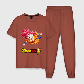 Мужская пижама хлопок с принтом Super Sayan God , 100% хлопок | брюки и футболка прямого кроя, без карманов, на брюках мягкая резинка на поясе и по низу штанин
 | Тематика изображения на принте: anime | son goku | аниме | драконий жемчуг | сон гоку