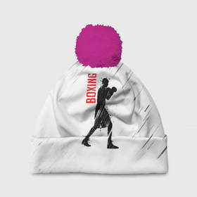 Шапка 3D c помпоном с принтом Бокс в Тюмени, 100% полиэстер | универсальный размер, печать по всей поверхности изделия | boxing | боец | бои | бокс | боксер | единоборства | спорт | стойка | тренировка