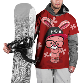 Накидка на куртку 3D с принтом Модный зайка в Петрозаводске, 100% полиэстер |  | зайчик в очках | заяц в кепке | модный зайка | няшные картинки | плюшевый зайчик | розовый зайчик.