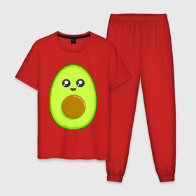 Мужская пижама хлопок с принтом Avocado Kawaii в Тюмени, 100% хлопок | брюки и футболка прямого кроя, без карманов, на брюках мягкая резинка на поясе и по низу штанин
 | Тематика изображения на принте: avocado | avokado | kawai | kawaii | авакадо | авокадо | каваи | кавай | кавайи | кавайный | милые создания | мимими | мимишный | овокадо | персея | растения | рисунок | фрукт | фрукты