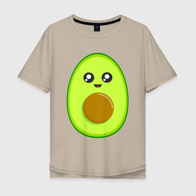 Мужская футболка хлопок Oversize с принтом Avocado Kawaii в Санкт-Петербурге, 100% хлопок | свободный крой, круглый ворот, “спинка” длиннее передней части | Тематика изображения на принте: avocado | avokado | kawai | kawaii | авакадо | авокадо | каваи | кавай | кавайи | кавайный | милые создания | мимими | мимишный | овокадо | персея | растения | рисунок | фрукт | фрукты