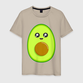 Мужская футболка хлопок с принтом Avocado Kawaii в Тюмени, 100% хлопок | прямой крой, круглый вырез горловины, длина до линии бедер, слегка спущенное плечо. | Тематика изображения на принте: avocado | avokado | kawai | kawaii | авакадо | авокадо | каваи | кавай | кавайи | кавайный | милые создания | мимими | мимишный | овокадо | персея | растения | рисунок | фрукт | фрукты