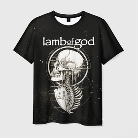 Мужская футболка 3D с принтом Lamb of God в Новосибирске, 100% полиэфир | прямой крой, круглый вырез горловины, длина до линии бедер | Тематика изображения на принте: death metal | lamb of god | metal | группы | дэт метал | метал | скелет | череп