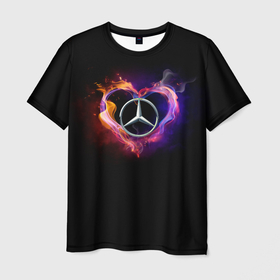 Мужская футболка 3D с принтом Mercedes-Benz в Новосибирске, 100% полиэфир | прямой крой, круглый вырез горловины, длина до линии бедер | amg | love mercedes | mercedes | mercedes в сердце | mercedes значок | mercedes лого | mercedes марка | амг | бенц | горящее сердце | лого автомобиля | логотип мерседес | люблю мерседес | мерин | мерс | мерседес | мерседес бенз