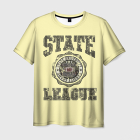Мужская футболка 3D с принтом State League в Новосибирске, 100% полиэфир | прямой крой, круглый вырез горловины, длина до линии бедер | американский футбол | английский | винтаж | зож | логотип | надписи | ретро | спорт | спортивная | старый стиль | сша | текст | тренировки