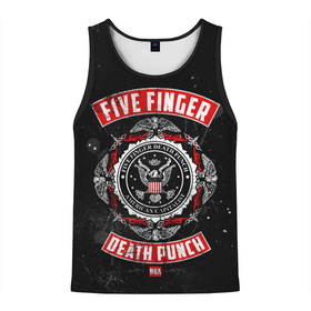 Мужская майка 3D с принтом Five Finger Death Punch в Санкт-Петербурге, 100% полиэстер | круглая горловина, приталенный силуэт, длина до линии бедра. Пройма и горловина окантованы тонкой бейкой | 5fdp | ffdp | five finger death punch | metal | группы | метал | музыка | рок