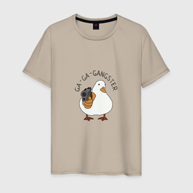 Мужская футболка хлопок с принтом Ga-Ga-Gangster в Тюмени, 100% хлопок | прямой крой, круглый вырез горловины, длина до линии бедер, слегка спущенное плечо. | duck | бандит | гангстер | гусь | мафия | прикол | птица | утка | утка с пистолетом | юмор