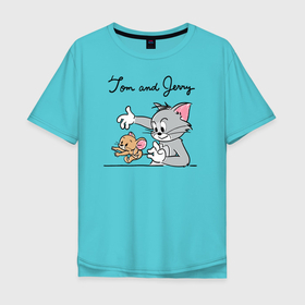 Мужская футболка хлопок Oversize с принтом Tom and Jerry , 100% хлопок | свободный крой, круглый ворот, “спинка” длиннее передней части | tom  jerry | tom and jerry | vdzabma | джерри | том | том  джерри | том и джерри