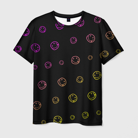 Мужская футболка 3D с принтом NIRVANA / НИРВАНА в Тюмени, 100% полиэфир | прямой крой, круглый вырез горловины, длина до линии бедер | band | cobain | face | kurt | logo | music | nirvana | rock | rocknroll | группа | кобейн | курт | лого | логотип | музыка | музыкальная | нирвана | рожица | рок | рокнролл | символ