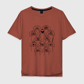 Мужская футболка хлопок Oversize с принтом Дудл таксы в Тюмени, 100% хлопок | свободный крой, круглый ворот, “спинка” длиннее передней части | doodle | гипноглаза | дудл | сердце | смех | собака | собаки | такса | таксы | улыбка