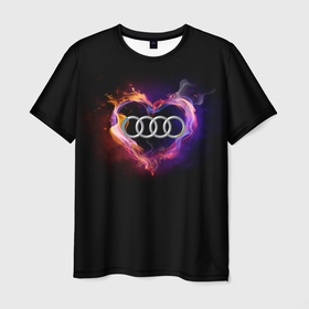 Мужская футболка 3D с принтом Audi в Санкт-Петербурге, 100% полиэфир | прямой крой, круглый вырез горловины, длина до линии бедер | audi | audi в сердце | audi лого | audi марка | audi эмблема | love audi | ауди | ауди значок | ауди лого | ауди чб значок | ауди эмблема | горящее сердце | значок audi | лого автомобиля | логотип audi | логотип ауди