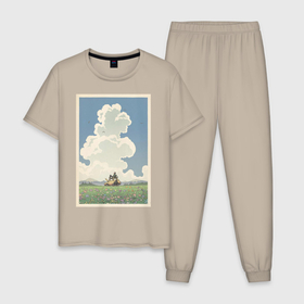 Мужская пижама хлопок с принтом blue sky , 100% хлопок | брюки и футболка прямого кроя, без карманов, на брюках мягкая резинка на поясе и по низу штанин
 | весна | картинка | корея | лес | лето | машина | на каждый день | небо | облака | парень | поле | птицы | рисунок | токио | тоторо | фон | хаяо миядзаки | цветок | цветы | япония