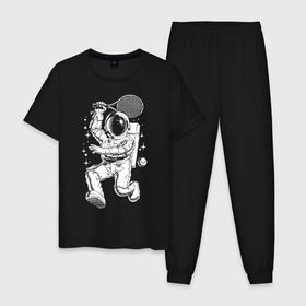 Мужская пижама хлопок с принтом Space tennis в Санкт-Петербурге, 100% хлопок | брюки и футболка прямого кроя, без карманов, на брюках мягкая резинка на поясе и по низу штанин
 | Тематика изображения на принте: astronaut | ball | player | racket | space | spacesuit | star | tennis | звезда | игрок | космонавт | космос | мяч | ракетка | скафандр | теннис