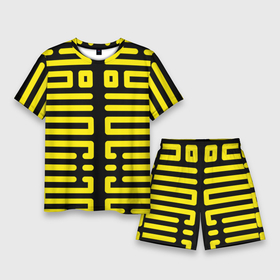 Мужской костюм с шортами 3D с принтом полосы, линии,  узор, в Тюмени,  |  | жёлтый | киберпанк | линии | орнамент | полосы | узор | футуризм