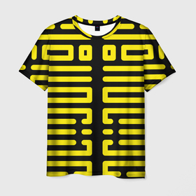 Мужская футболка 3D с принтом полосы, линии,  узор, в Тюмени, 100% полиэфир | прямой крой, круглый вырез горловины, длина до линии бедер | жёлтый | киберпанк | линии | орнамент | полосы | узор | футуризм