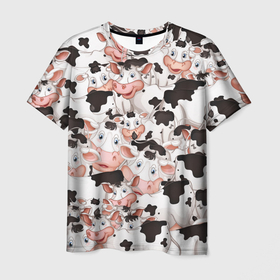 Мужская футболка 3D с принтом Коровы в Тюмени, 100% полиэфир | прямой крой, круглый вырез горловины, длина до линии бедер | бык | говядина | корова | паттерн | рога | стадо | теленок | тёлка