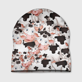 Шапка 3D с принтом Коровы в Тюмени, 100% полиэстер | универсальный размер, печать по всей поверхности изделия | бык | говядина | корова | паттерн | рога | стадо | теленок | тёлка