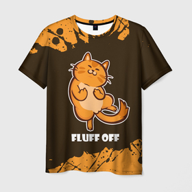 Мужская футболка 3D с принтом КОТ - FLUFF OFF / Отвали в Белгороде, 100% полиэфир | прямой крой, круглый вырез горловины, длина до линии бедер | Тематика изображения на принте: cat | cats | fluff | kitten | kitty | off | иди | кот | котенок | котик | котики | коты | котята | кошечка | кошечки | кошка | кошки | мем | мемы | отвали | отстань | пошел | прикол | приколы | уйди