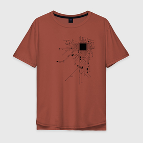 Мужская футболка хлопок Oversize с принтом Сердце чип в Санкт-Петербурге, 100% хлопок | свободный крой, круглый ворот, “спинка” длиннее передней части | art | board | chip | cyber | heart | system | арт | кибер | плата | сердце | система | чип