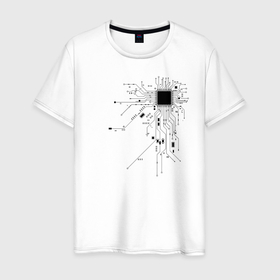 Мужская футболка хлопок с принтом Сердце чип в Екатеринбурге, 100% хлопок | прямой крой, круглый вырез горловины, длина до линии бедер, слегка спущенное плечо. | art | board | chip | cyber | heart | system | арт | кибер | плата | сердце | система | чип