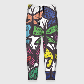 Мужские брюки 3D с принтом Дудл бабочки в Екатеринбурге, 100% полиэстер | манжеты по низу, эластичный пояс регулируется шнурком, по бокам два кармана без застежек, внутренняя часть кармана из мелкой сетки | doodle | бабочка | бабочки | дудл | узоры