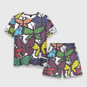 Мужской костюм с шортами 3D с принтом Дудл бабочки в Курске,  |  | doodle | бабочка | бабочки | дудл | узоры