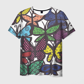 Мужская футболка 3D с принтом Дудл бабочки , 100% полиэфир | прямой крой, круглый вырез горловины, длина до линии бедер | doodle | бабочка | бабочки | дудл | узоры