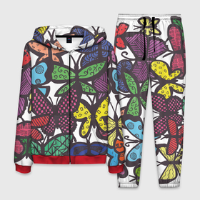 Мужской костюм 3D с принтом Дудл бабочки в Белгороде, 100% полиэстер | Манжеты и пояс оформлены тканевой резинкой, двухслойный капюшон со шнурком для регулировки, карманы спереди | doodle | бабочка | бабочки | дудл | узоры