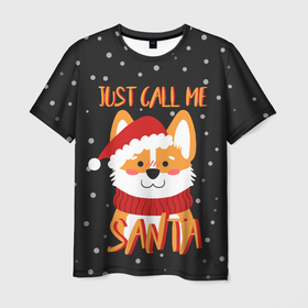 Мужская футболка 3D с принтом Just Call Me Santa в Петрозаводске, 100% полиэфир | прямой крой, круглый вырез горловины, длина до линии бедер | 2021 | christmas | happy new year | merry christmas | new year | santa | корги | новый год | праздник | рождество | санта