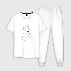 Мужская пижама хлопок с принтом Сool dog в Курске, 100% хлопок | брюки и футболка прямого кроя, без карманов, на брюках мягкая резинка на поясе и по низу штанин
 | dog | mem | крутая собака | мем | облокотившаяся собака | пес | прикол | прикольная собака | хаски | юмор