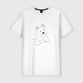 Мужская футболка хлопок Slim с принтом Сool dog в Санкт-Петербурге, 92% хлопок, 8% лайкра | приталенный силуэт, круглый вырез ворота, длина до линии бедра, короткий рукав | dog | mem | крутая собака | мем | облокотившаяся собака | пес | прикол | прикольная собака | хаски | юмор
