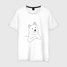 Мужская футболка хлопок с принтом Сool dog в Белгороде, 100% хлопок | прямой крой, круглый вырез горловины, длина до линии бедер, слегка спущенное плечо. | dog | mem | крутая собака | мем | облокотившаяся собака | пес | прикол | прикольная собака | хаски | юмор