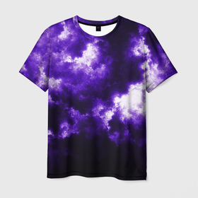 Мужская футболка 3D с принтом Purple Clouds в Новосибирске, 100% полиэфир | прямой крой, круглый вырез горловины, длина до линии бедер | abstraction | clouds | glow | light | purple | purple clouds | texture | абстракция | облака | свет | свечение | текстура | фиолетовые тучи | фиолетовый