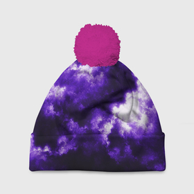 Шапка 3D c помпоном с принтом Purple Clouds в Тюмени, 100% полиэстер | универсальный размер, печать по всей поверхности изделия | abstraction | clouds | glow | light | purple | purple clouds | texture | абстракция | облака | свет | свечение | текстура | фиолетовые тучи | фиолетовый